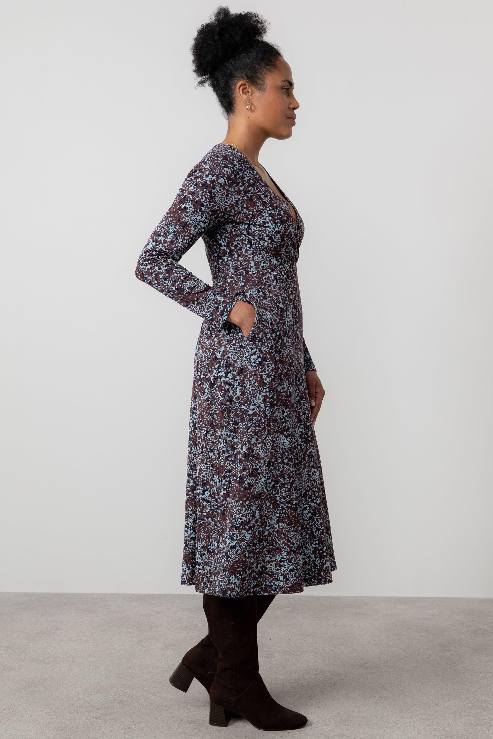 Lily & Me Lily & Me Women's Rosewrap Floral print Crossover Wrap Dress with Empire line at bust in Chocolate - 3