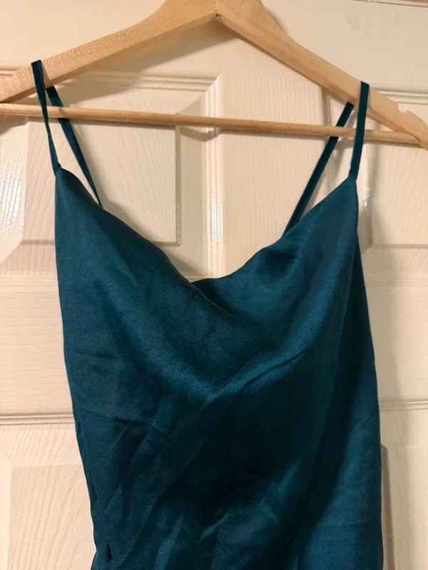 Rebellious fashion Rebellious Fashion Teal Ruched Satin Cowl Neck Mini Dress - UK 10