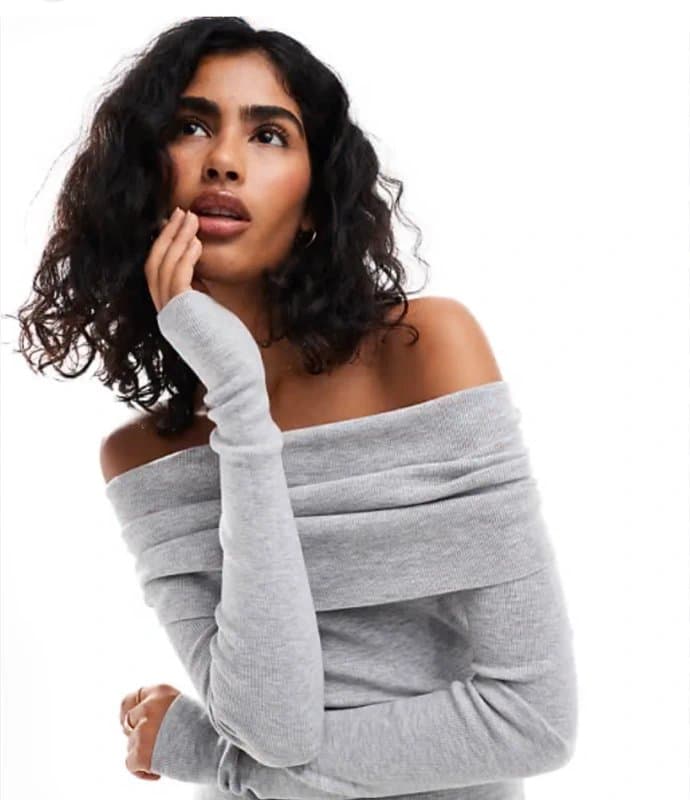Bershka Grey bershka off the should dress