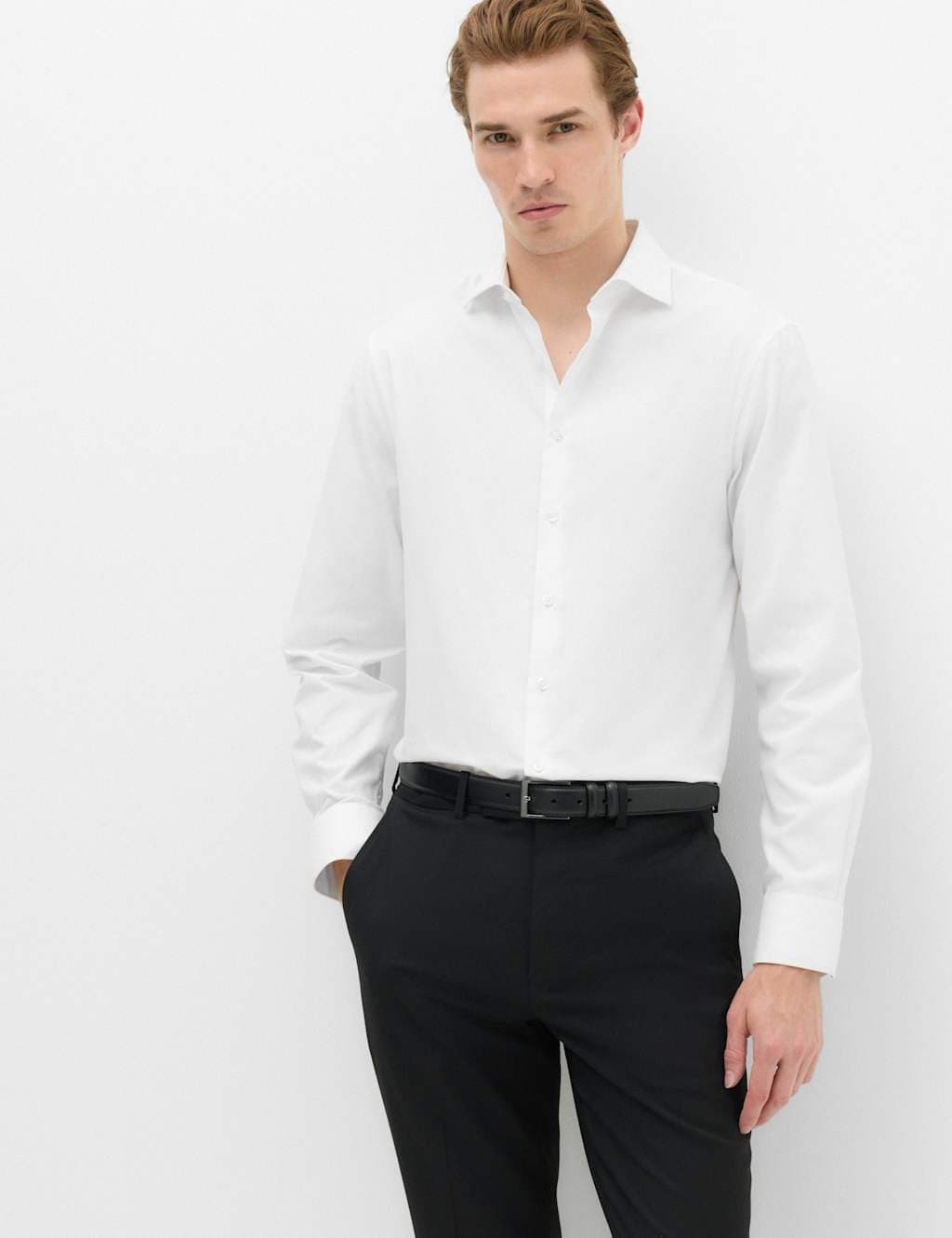 Marks & Spencer M&S Regular Fit Non Iron Cotton Blend Shirt White