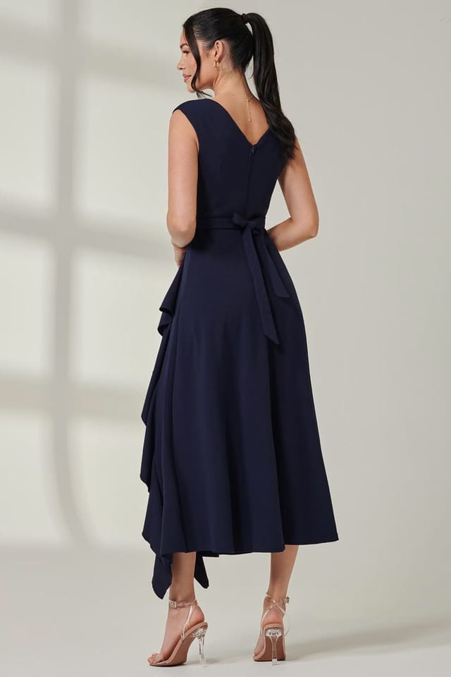 Jolie Moi Jolie Moi Women's Wrap Front Frill Detail Maxi Dress in Navy - 2