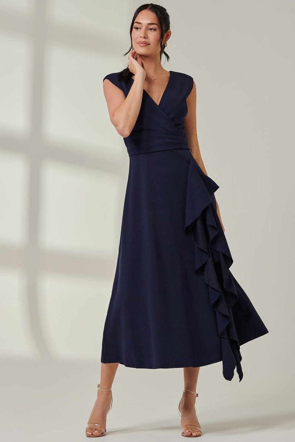 Jolie Moi Jolie Moi Women's Wrap Front Frill Detail Maxi Dress in Navy - 4