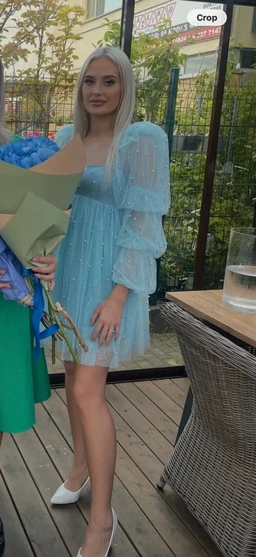 ASOS Light Blue Tulle Baby Doll Dress with Pearls