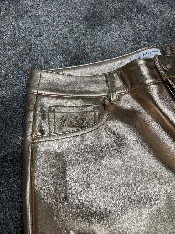 Never Fully Dressed Never fully dressed vegan leather trousers gold 12 harry styles