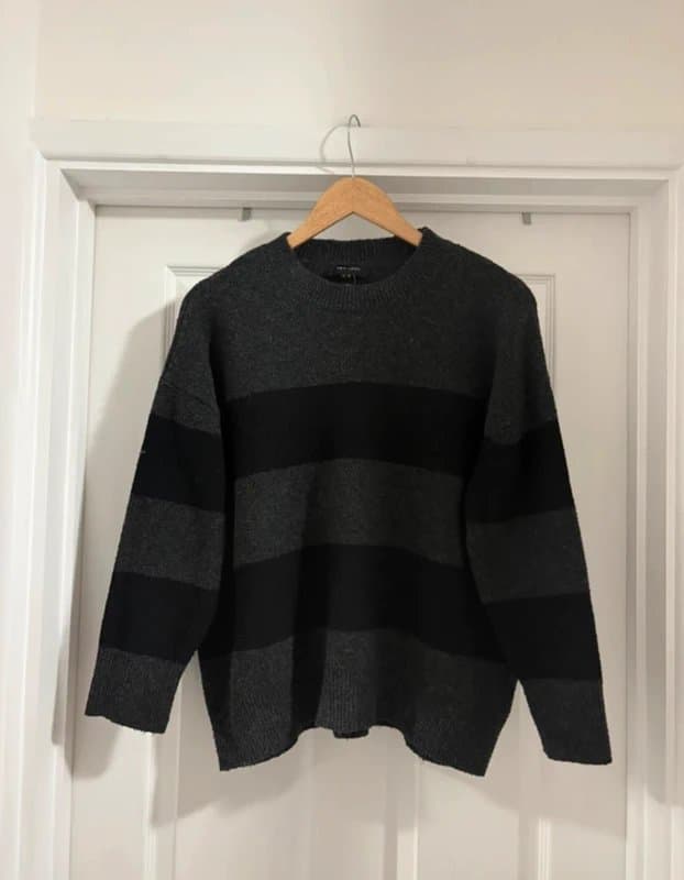 New Look Lovely Women's New Look Black & Grey Stripy Slouchy Knitted Sweater Jumper Top size M 12-14