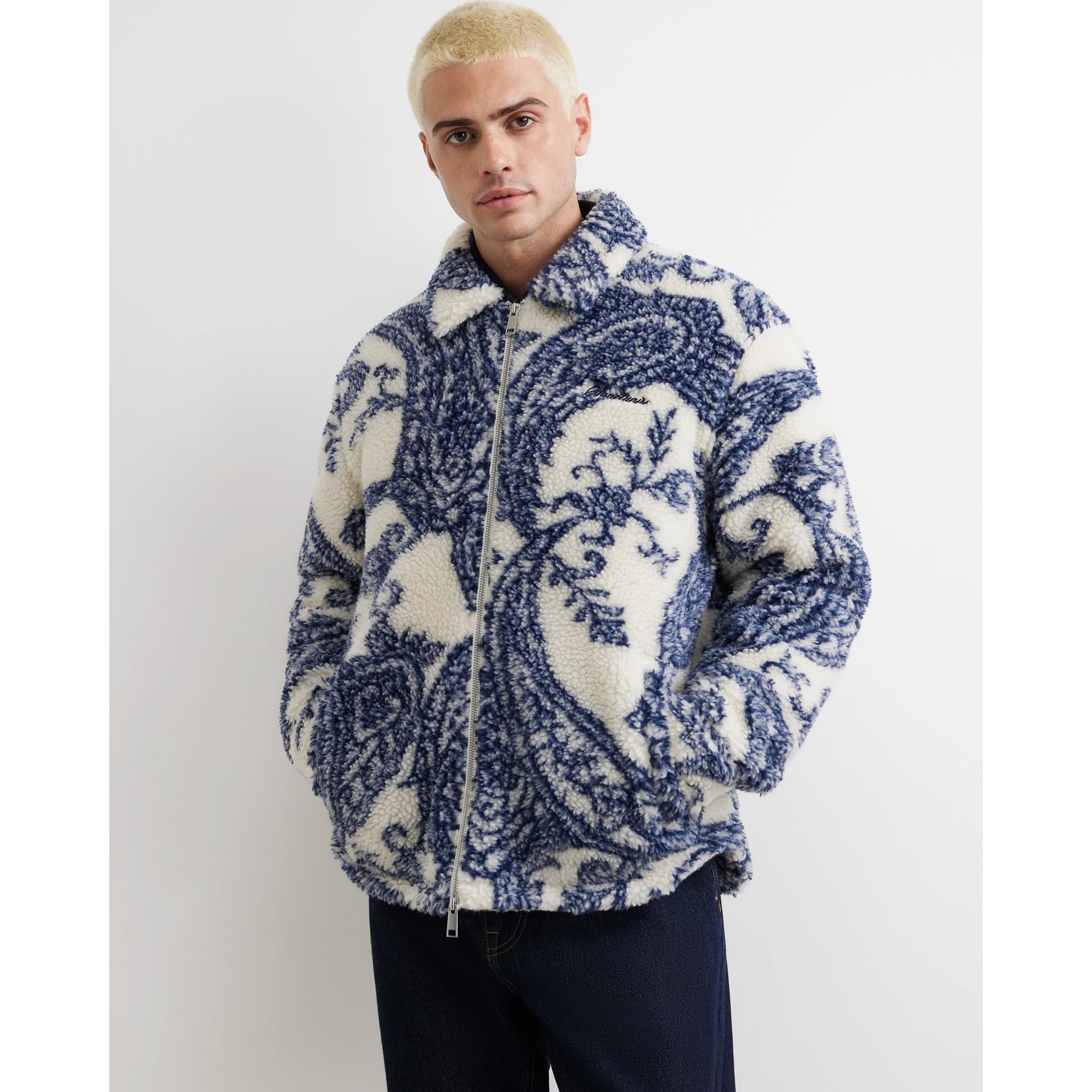 River Island Mens River Island Blue Borg Paisley Print Overshirt