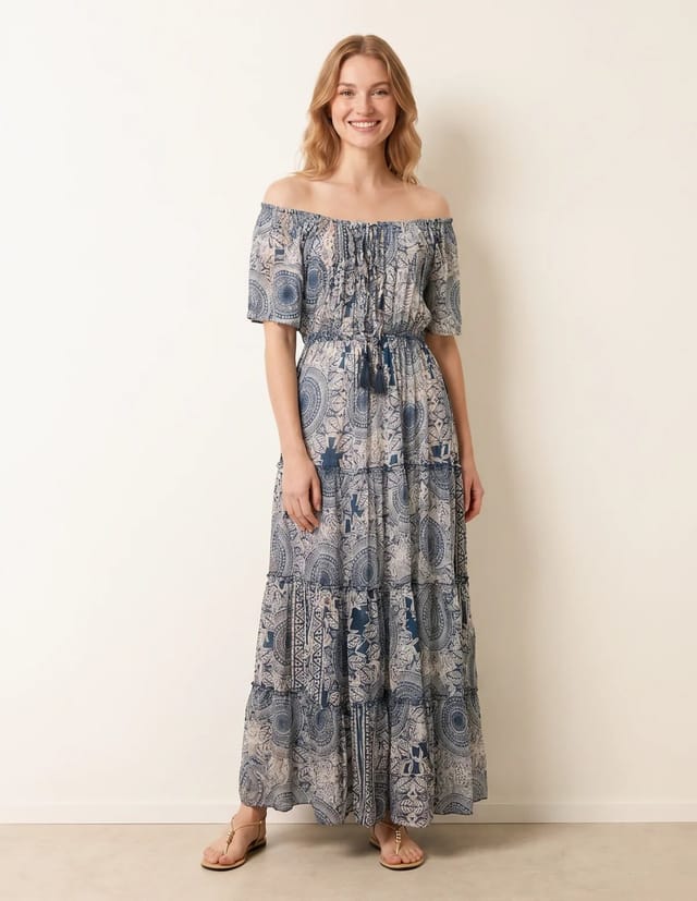 Blue Vanilla Tie Front Bardot Maxi Dress - 2