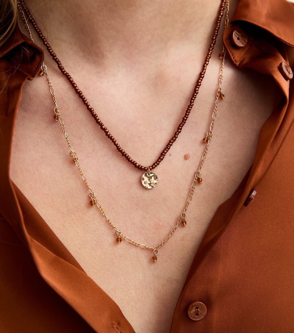 New Look Gold Layered Beaded Necklace New Look