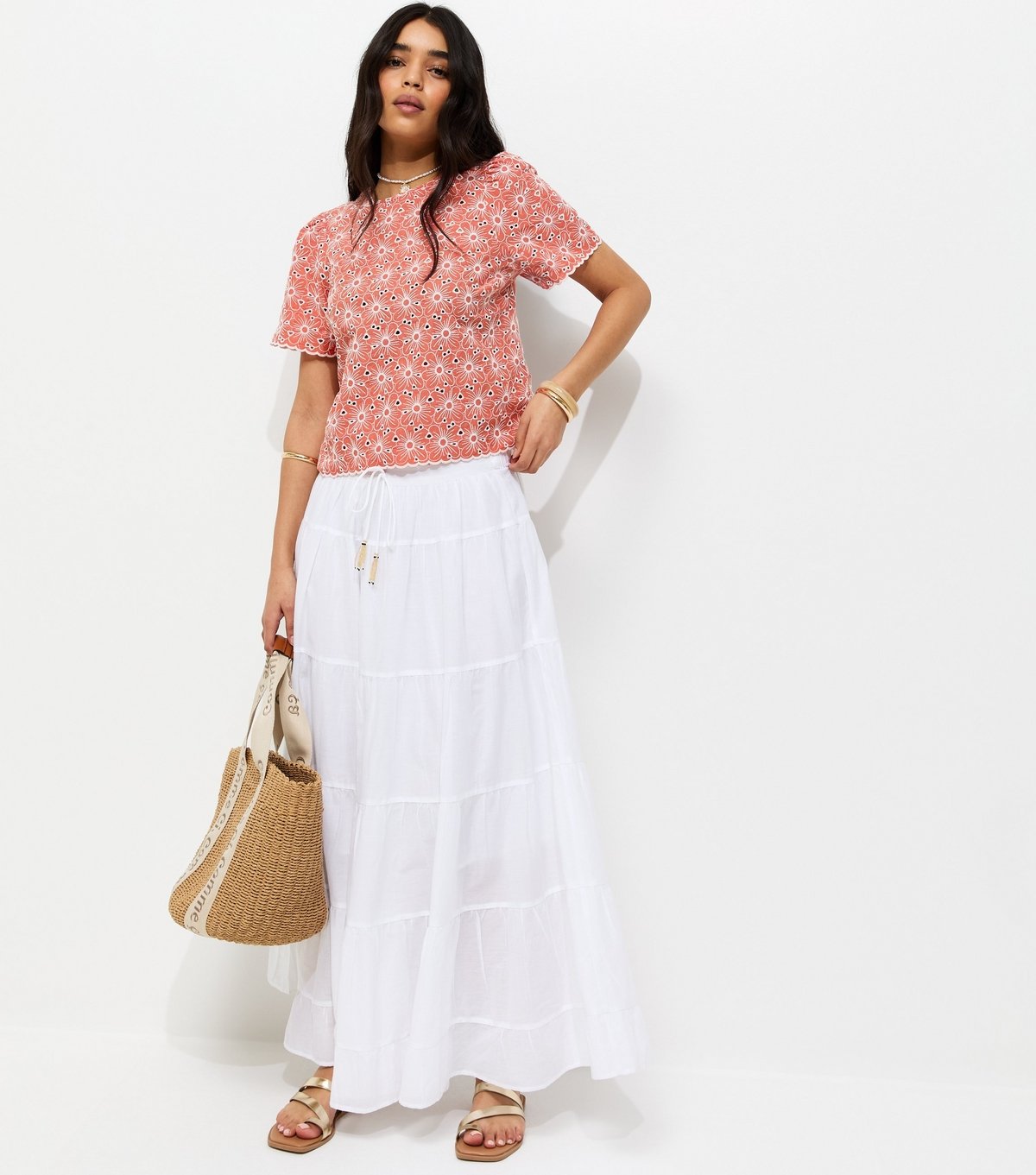 New Look Women's Light Coral Cutwork Floral Crew Neck Top New Look - 3