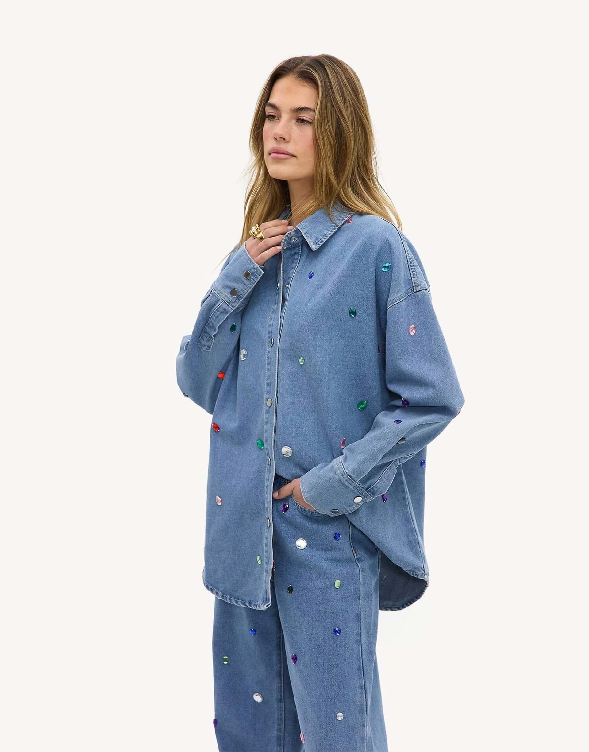 ASOS Loavies Souls collide denim shirt with rhinestones in blue