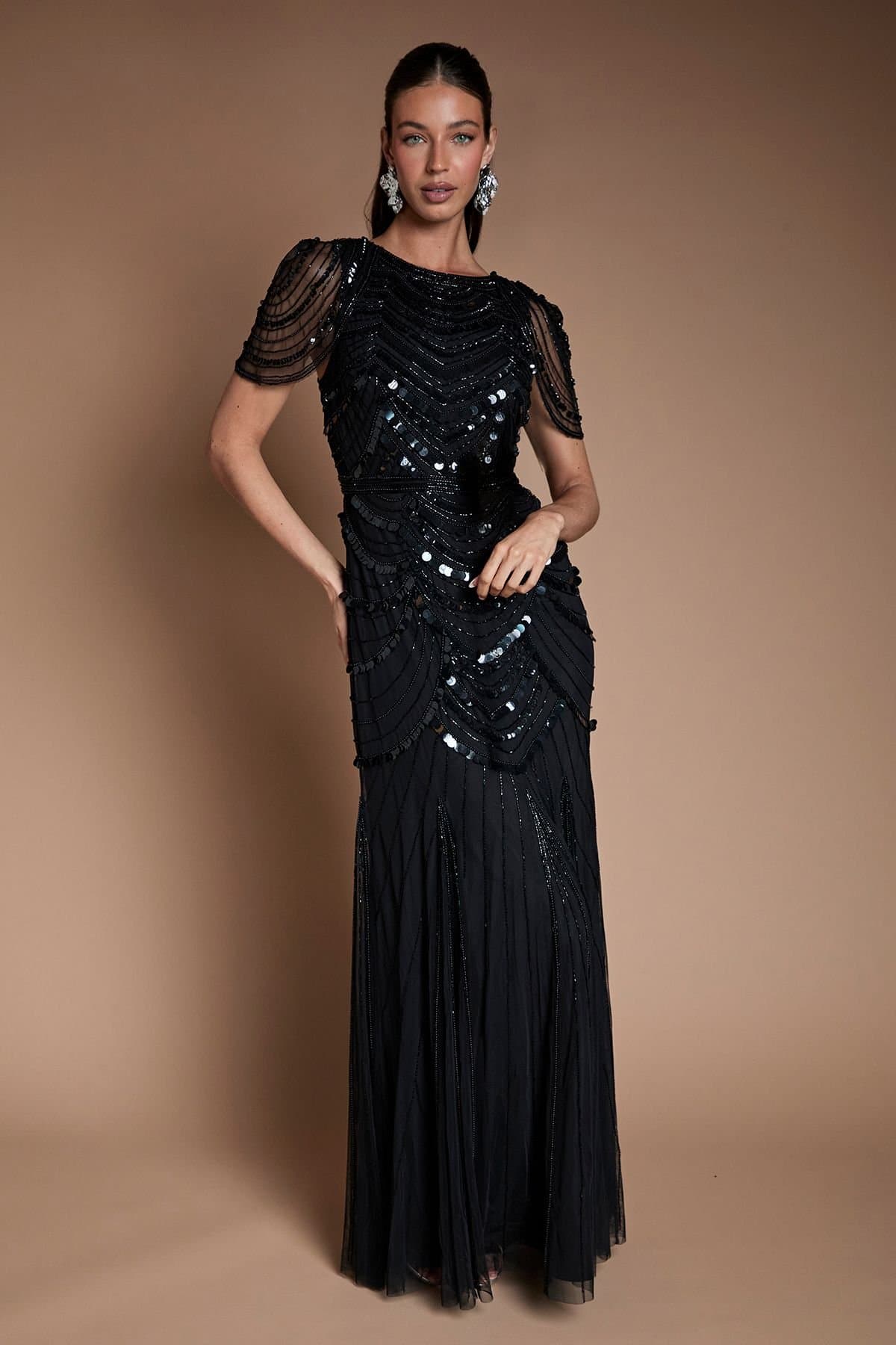 Coast Coast Women's Cape Shoulder Embellished Maxi Dress in Black