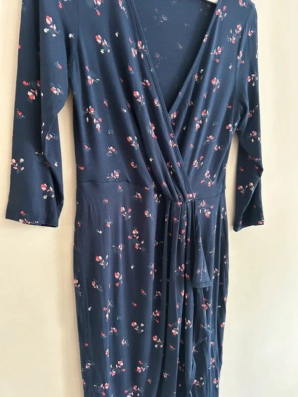 Oasis 🖤Oasis UK M Navy Floral Wrap Mini Dress – Spring Summer Tie Waist V-Neck 3/4 Sleeve🖤 - 1