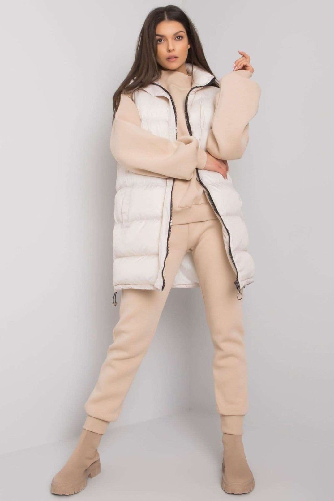 Love Lace Beige Sweatshirt, Sweatpants, and Down Vest Set