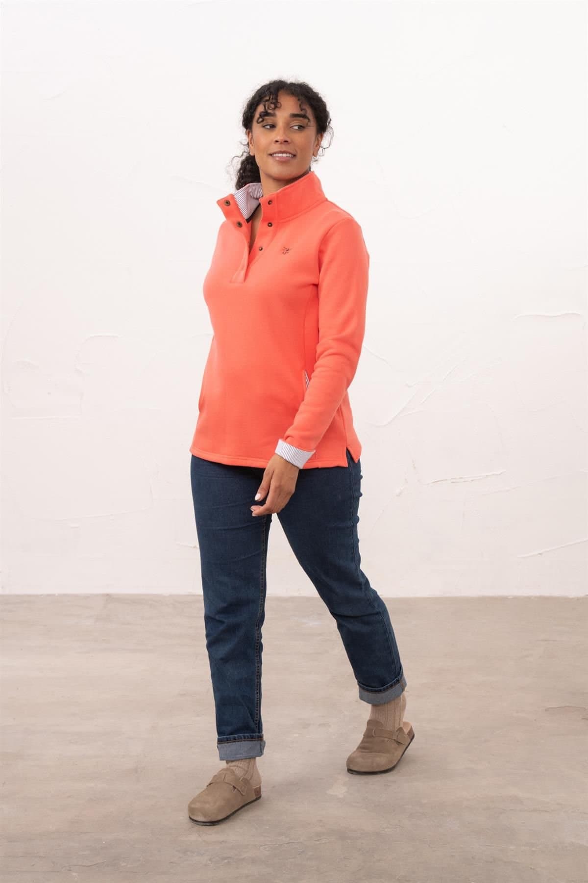 Lighthouse Clothing Lighthouse Clothing Women's Haven Jersey Popper Detail Cotton Top in Burnt Orange