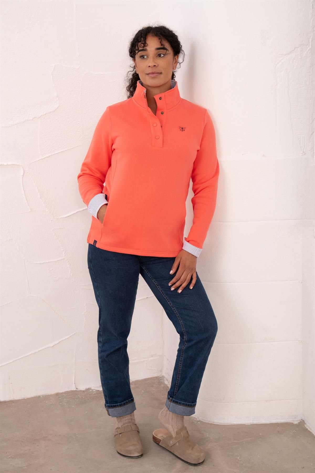 Lighthouse Clothing Lighthouse Clothing Women's Haven Jersey Popper Detail Cotton Top in Burnt Orange - 3