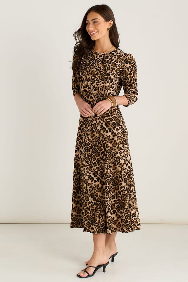 Gini London Gini London Women's Brown Animal Print Satin Animal Shift Midi Dress - 3