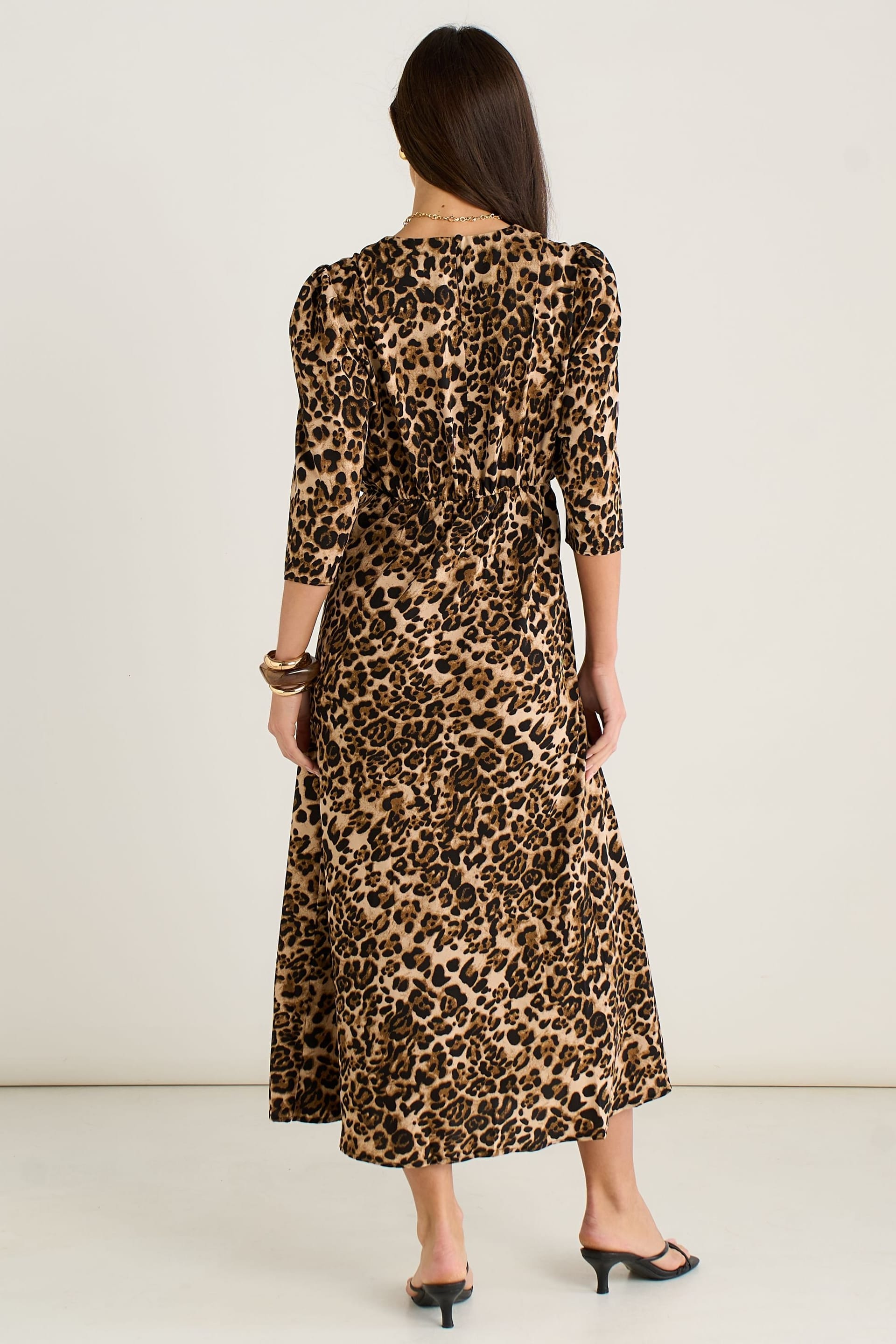 Gini London Gini London Women's Brown Animal Print Satin Animal Shift Midi Dress - 4