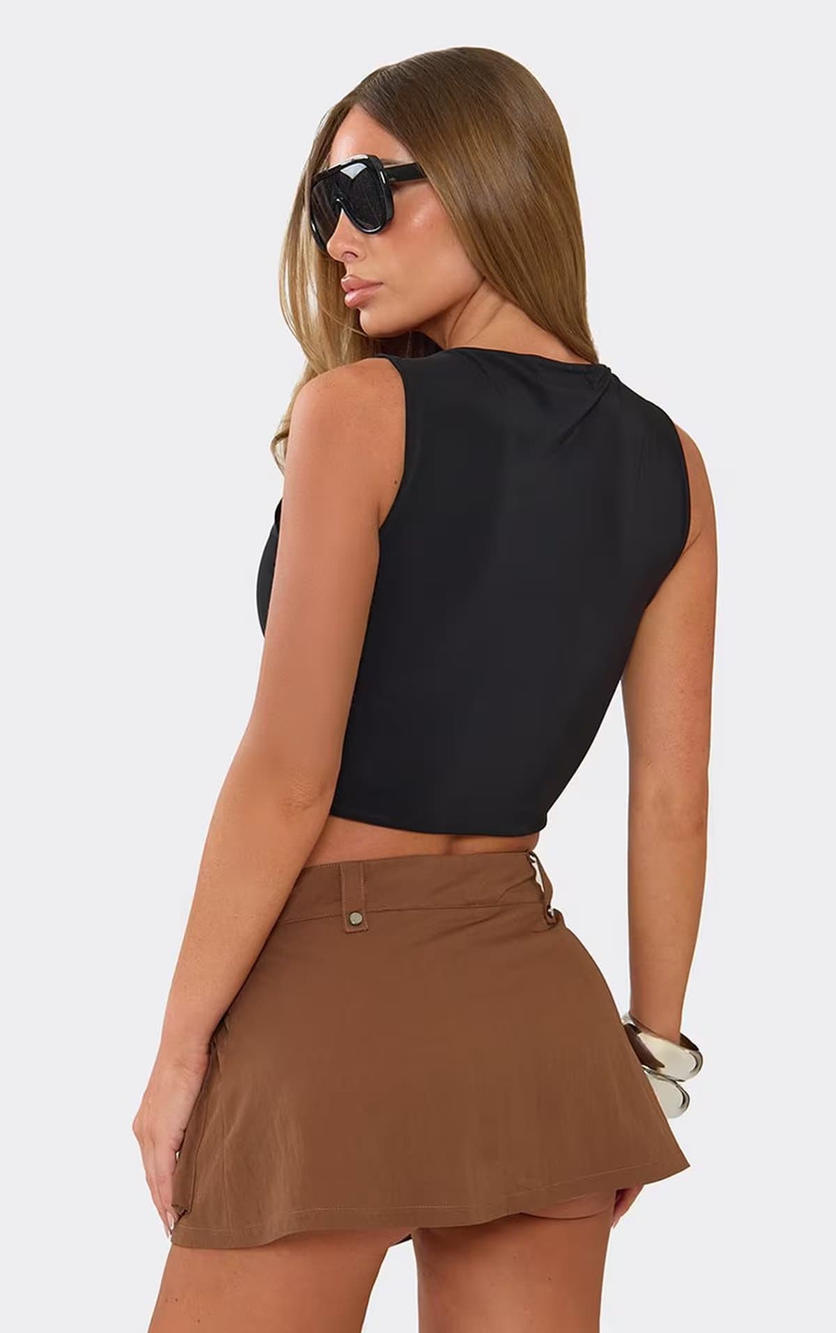 EGO Mid Rise Oversized Pocket Detail Cargo Mini Skort In Brown., Women's Size UK 6