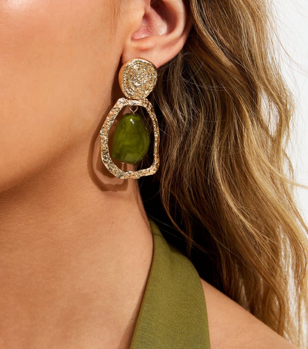 New Look New Look Gold Tone Textured Stone Centre Drop Earrings