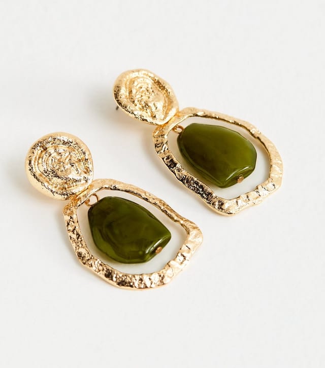 New Look Gold Tone Textured Stone Centre Drop Earrings New Look - 3