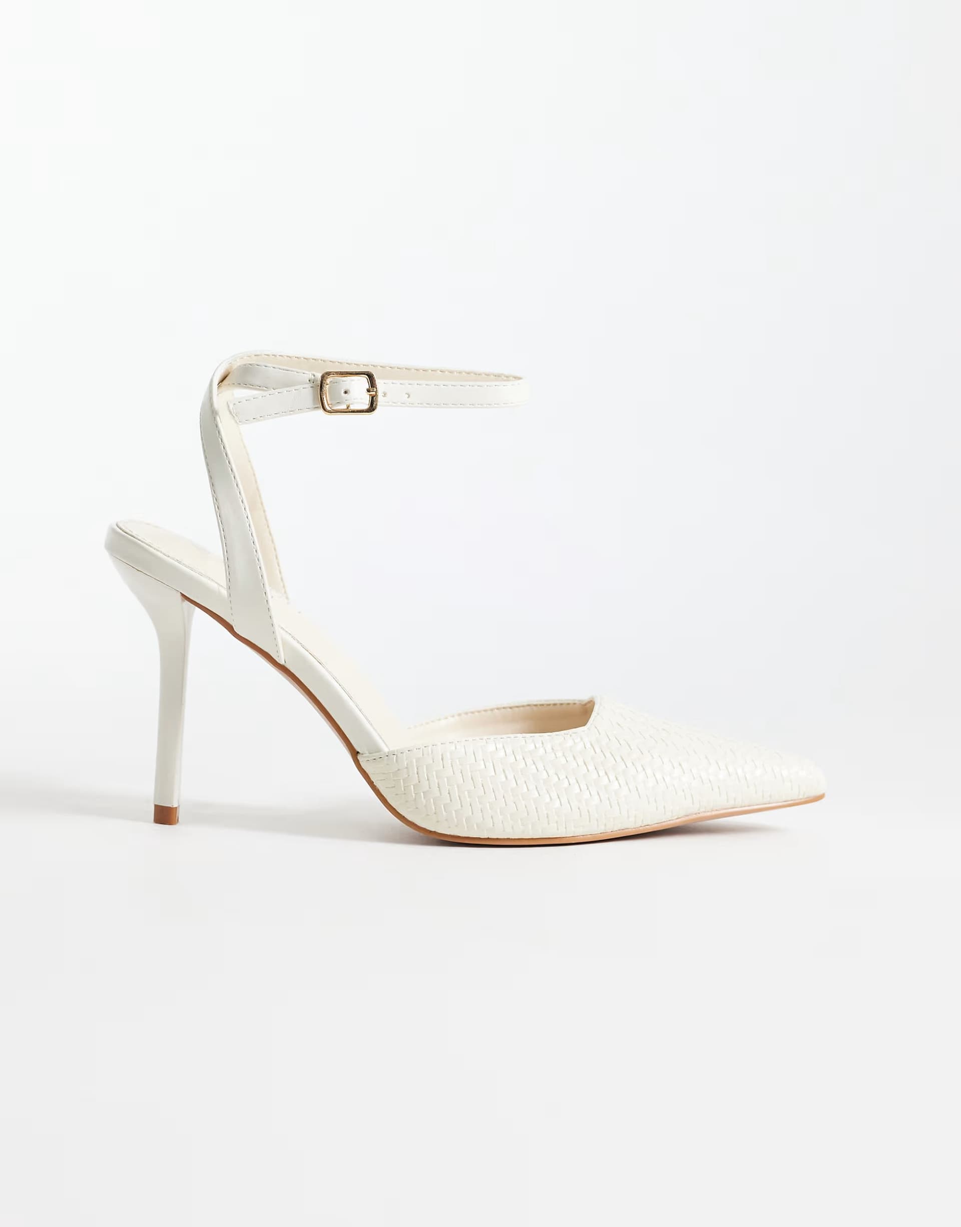ASOS Simmi London Nella woven heeled shoes in stone