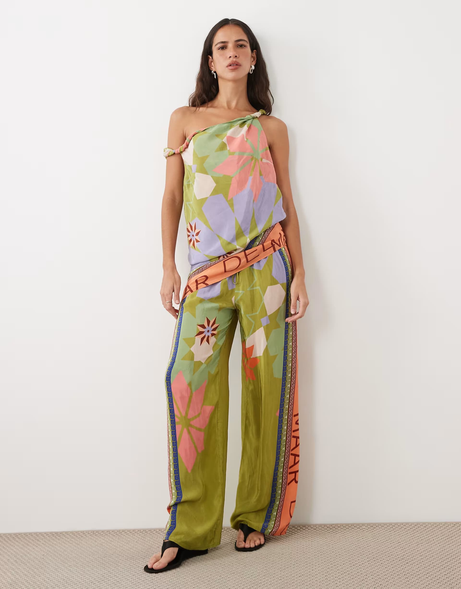 ASOS River Island 'Del Maar' printed trouser co-ord in green 