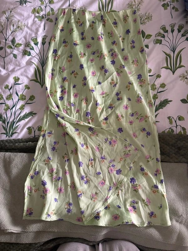 ASOS Green Floral Satin Midi Skirt