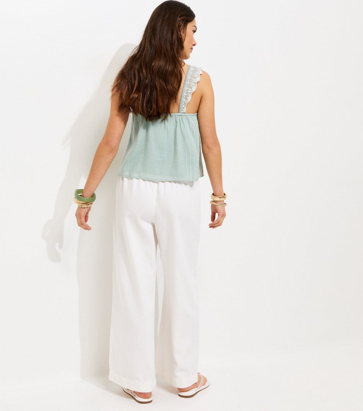 New Look Women's Petite White Twill Cotton Wide Leg Trousers New Look - 4