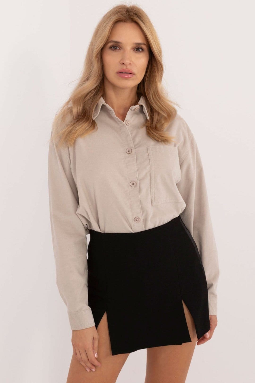 Love Lace Love Lace Women's Cotton Long Sleeve Casual Button Shirt in Beige - 1