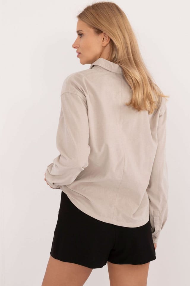Love Lace Love Lace Women's Cotton Long Sleeve Casual Button Shirt in Beige - 3