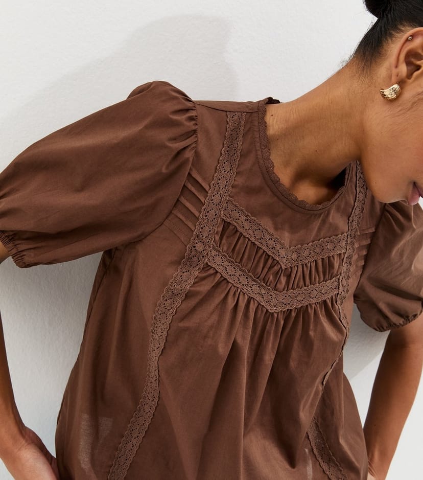 New Look Women's Dark Brown Trimmed Blouse New Look - 1