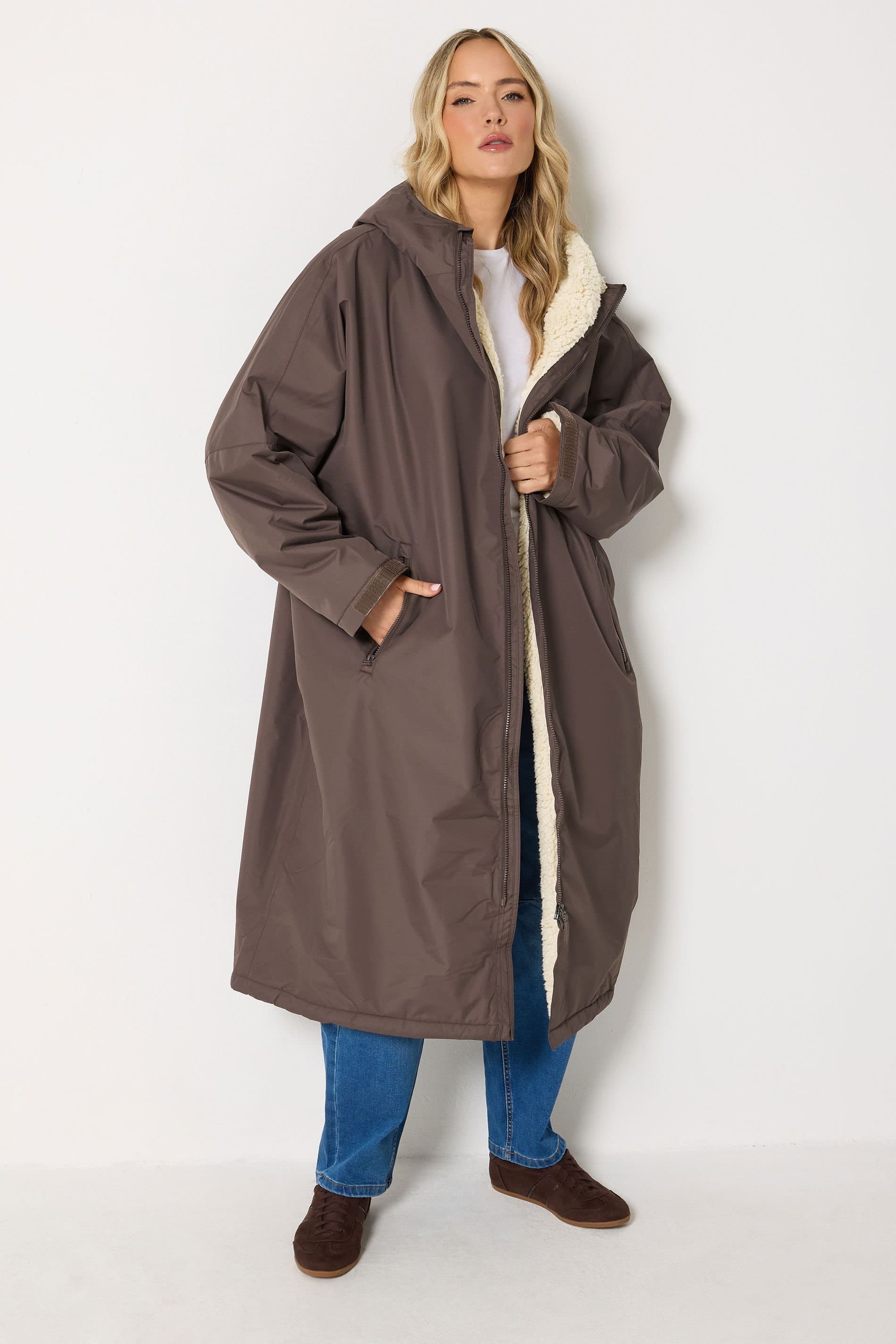 Long Tall Sally Long Tall Sally Women's Tall Borg Lined Robe in Brown