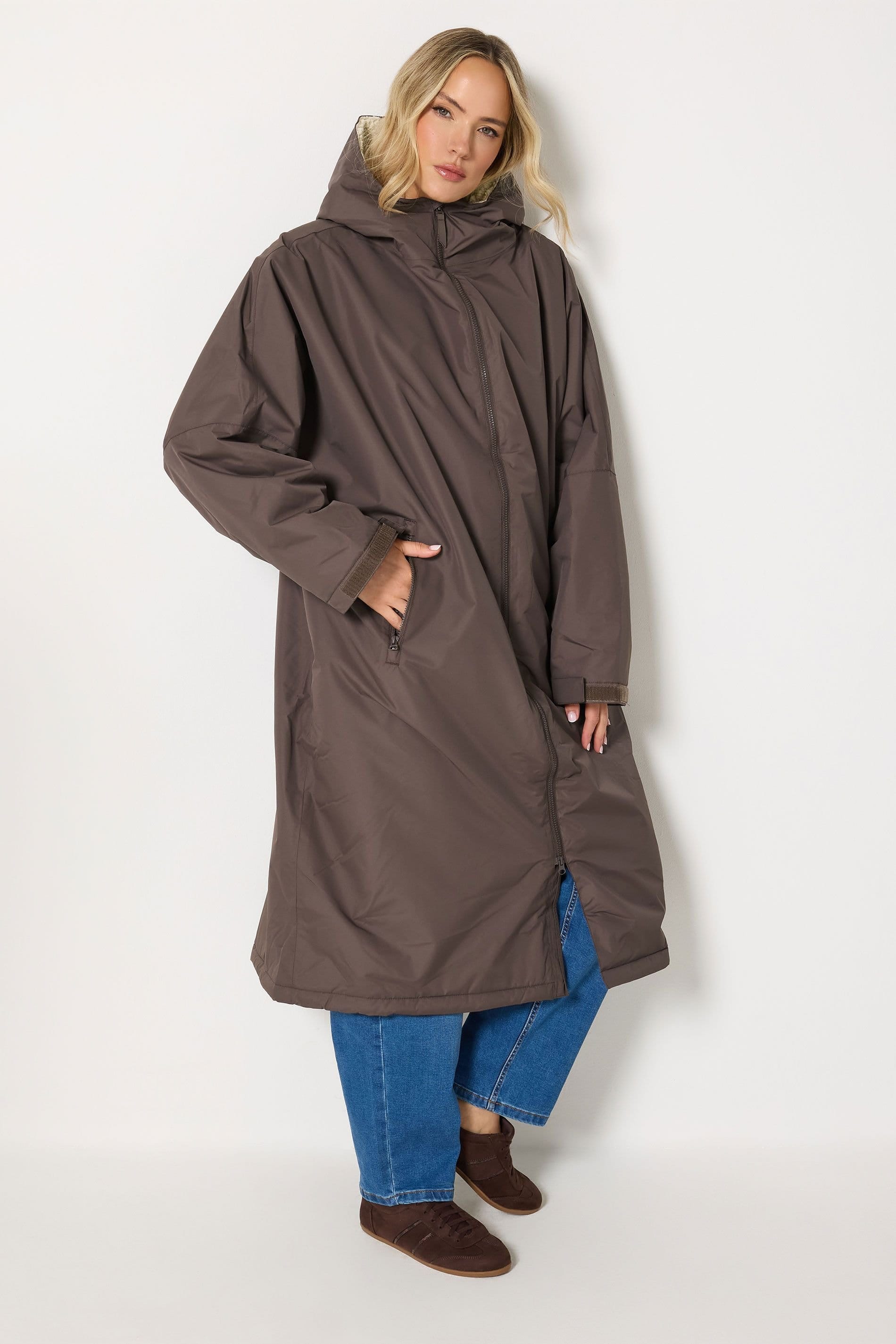 Long Tall Sally Long Tall Sally Women's Tall Borg Lined Robe in Brown - 4