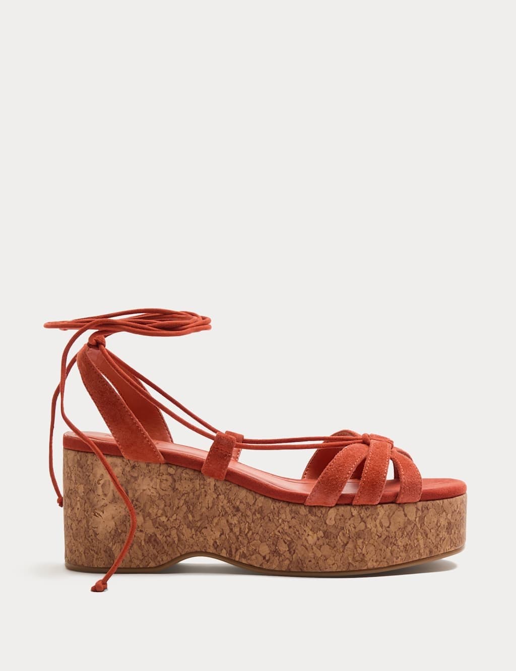 Marks & Spencer M&S Orange Suede Ankle Tie Wedge Flatform Sandals