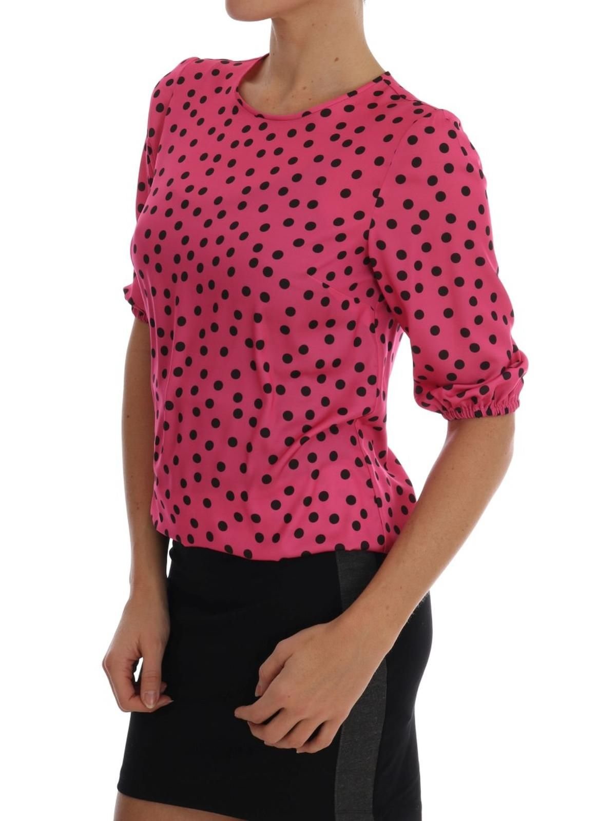 Dolce & Gabbana Dolce & Gabbana Women's Pink Polka Dotted Silk Blouse - 2