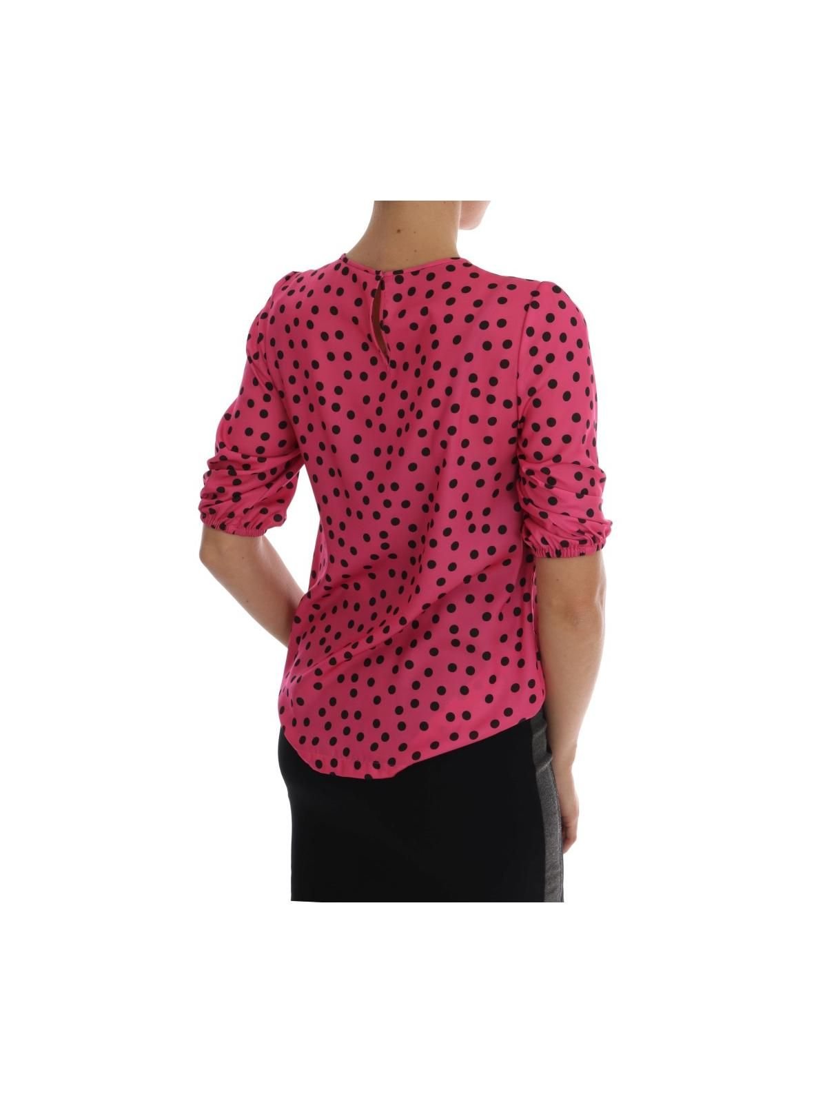Dolce & Gabbana Dolce & Gabbana Women's Pink Polka Dotted Silk Blouse - 3