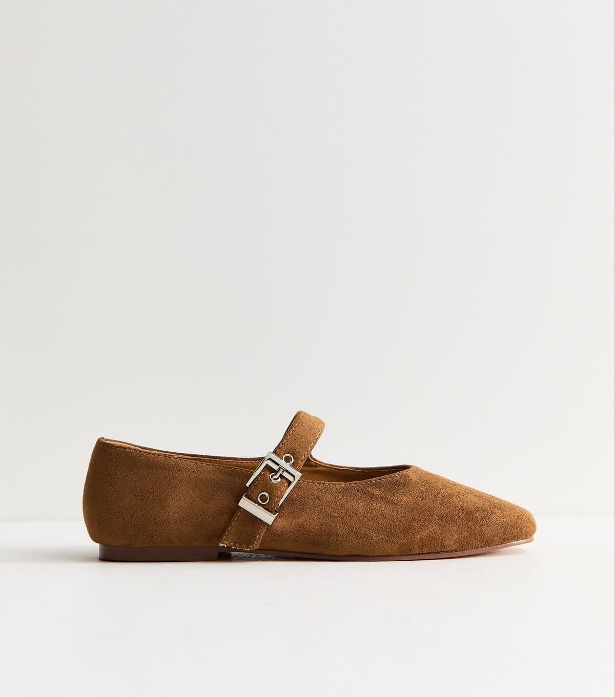 New Look Women's Truffle Tan Faux Suede Mary Jane Flats Vegan New Look