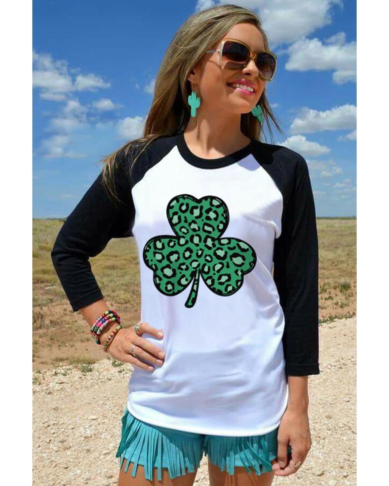 Azura Exchange Azura Exchange Women's Black Leopard Spotted Clover St Patric T-Shirt T-Shirts