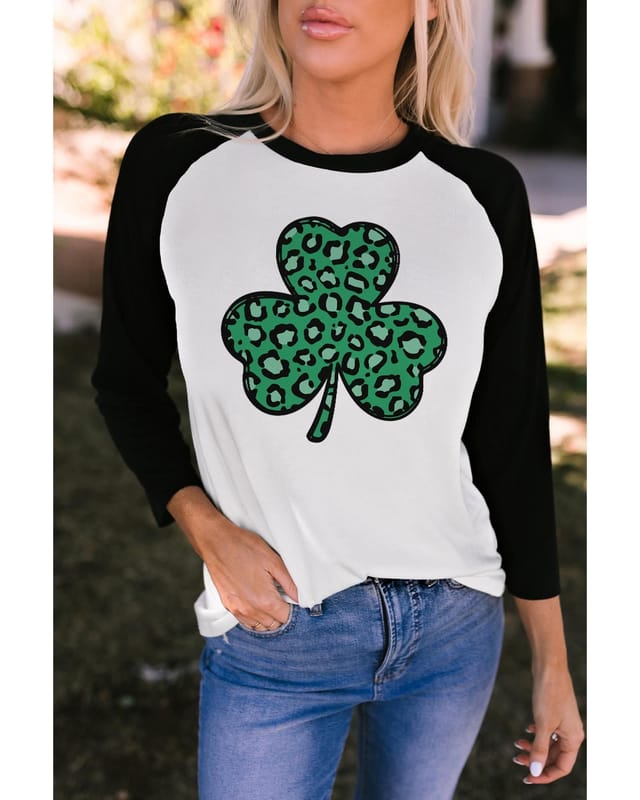 Azura Exchange Azura Exchange Women's Black Leopard Spotted Clover St Patric T-Shirt T-Shirts - 2