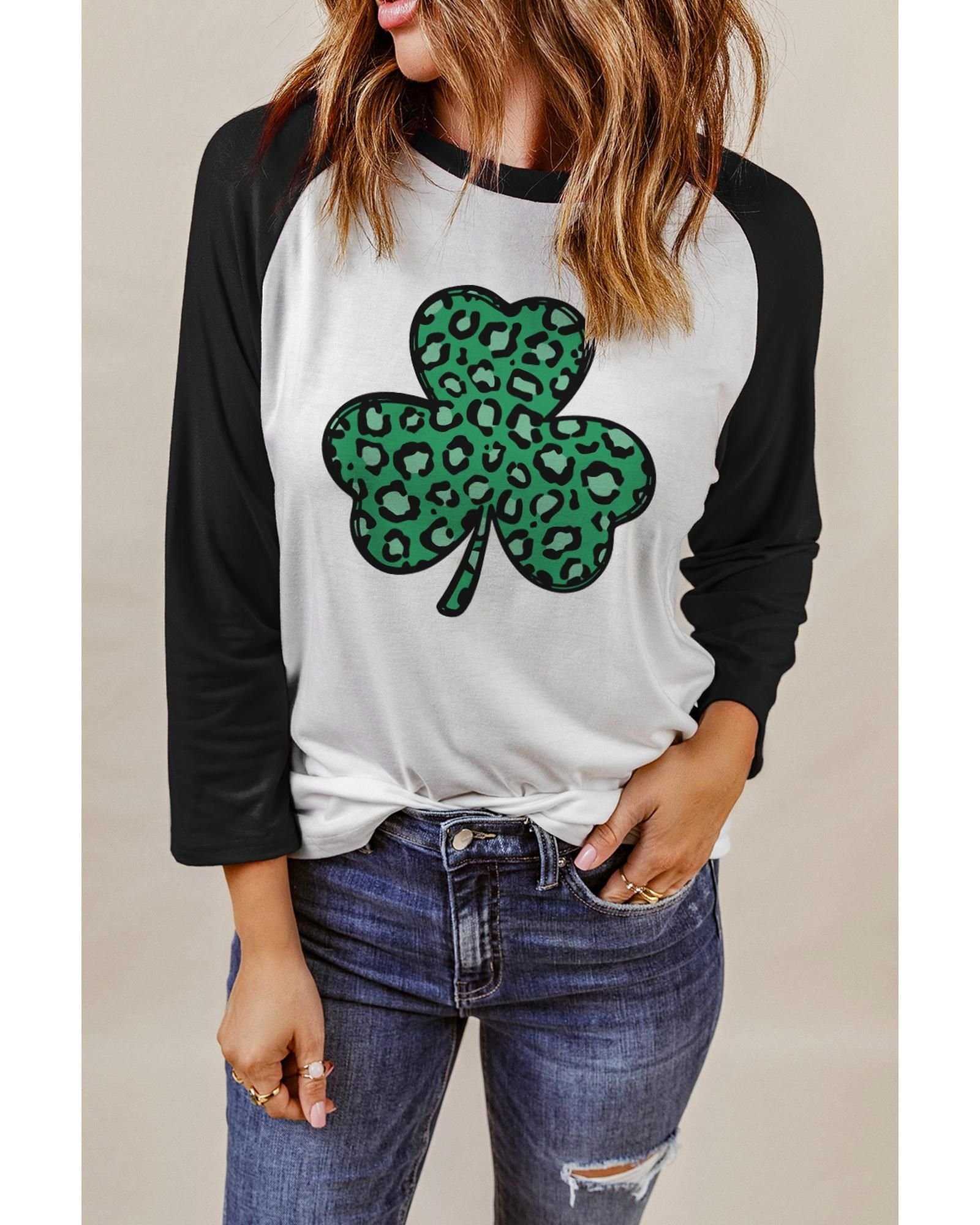 Azura Exchange Azura Exchange Women's Black Leopard Spotted Clover St Patric T-Shirt T-Shirts - 4