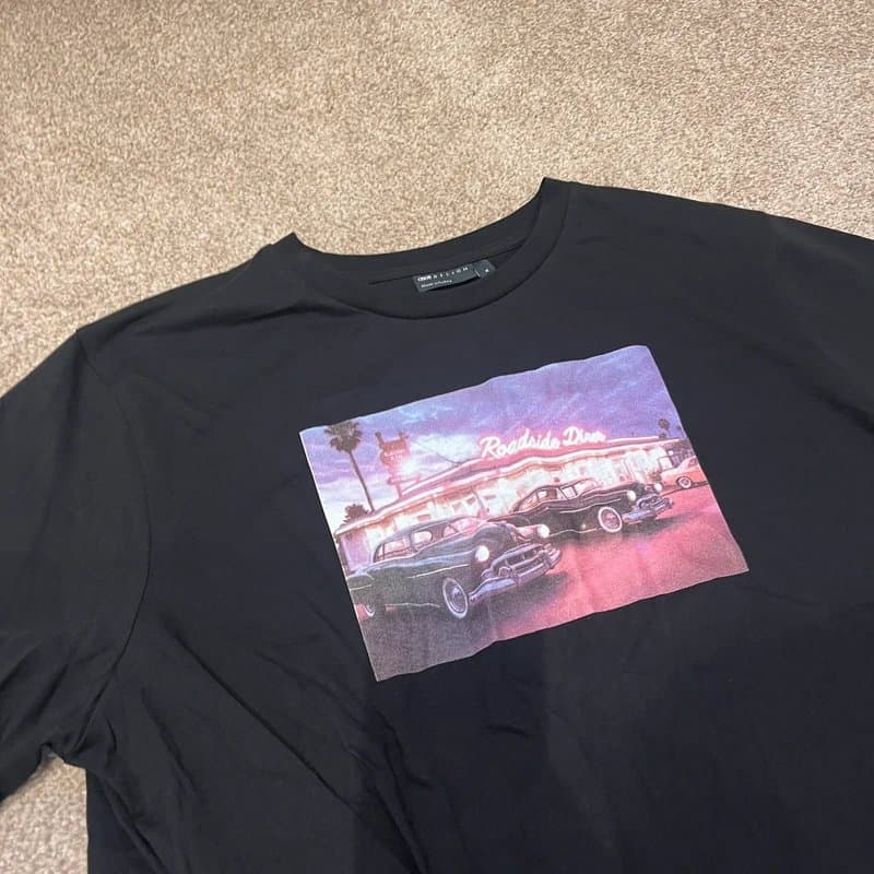 ASOS ASOS Black Printed Ruched Front T-Shirt  Size XL