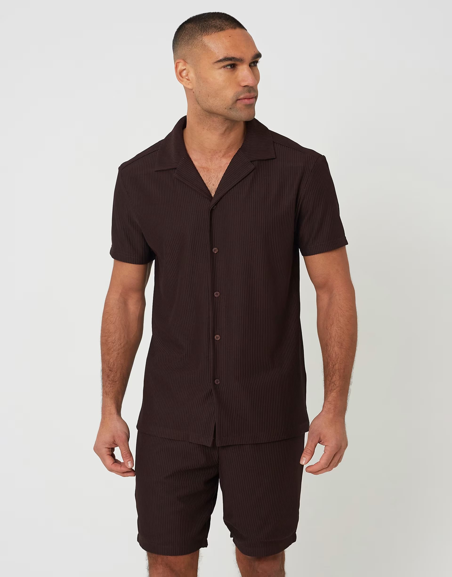 ASOS Brave Soul Revere collar shirt in chocolate