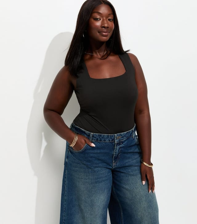 New Look Women's Plus Size Black Jersey Square Neck Sleeveless Bodysuit Curves New Look - 2