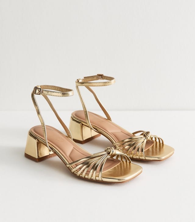 New Look Women's Gold Knotted Strap Block Heel Sandals New Look - 3