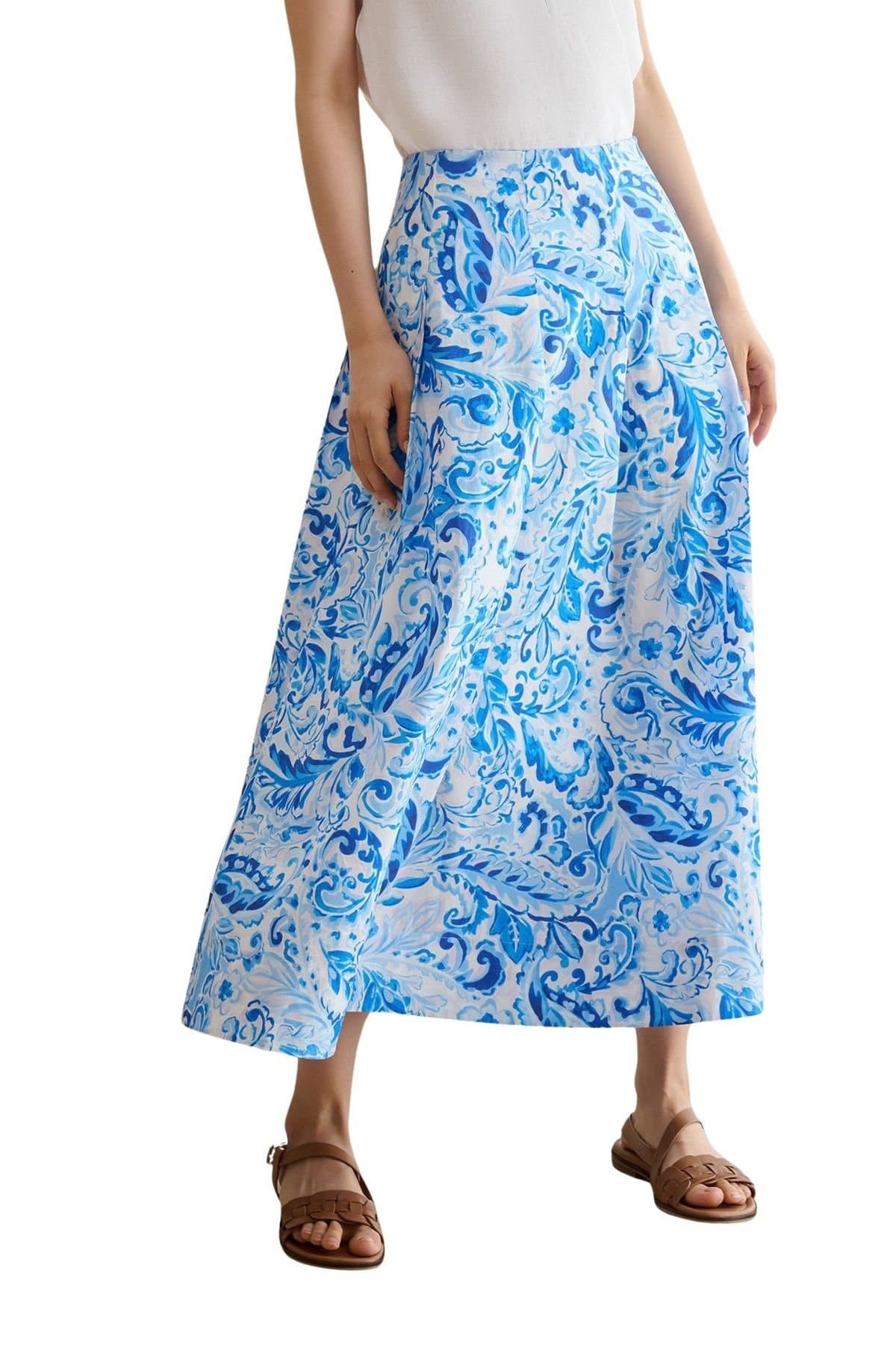 Hobbs London Hobbs London Women's Antonella Paisley Print Midi Skirt in Bright Blue
