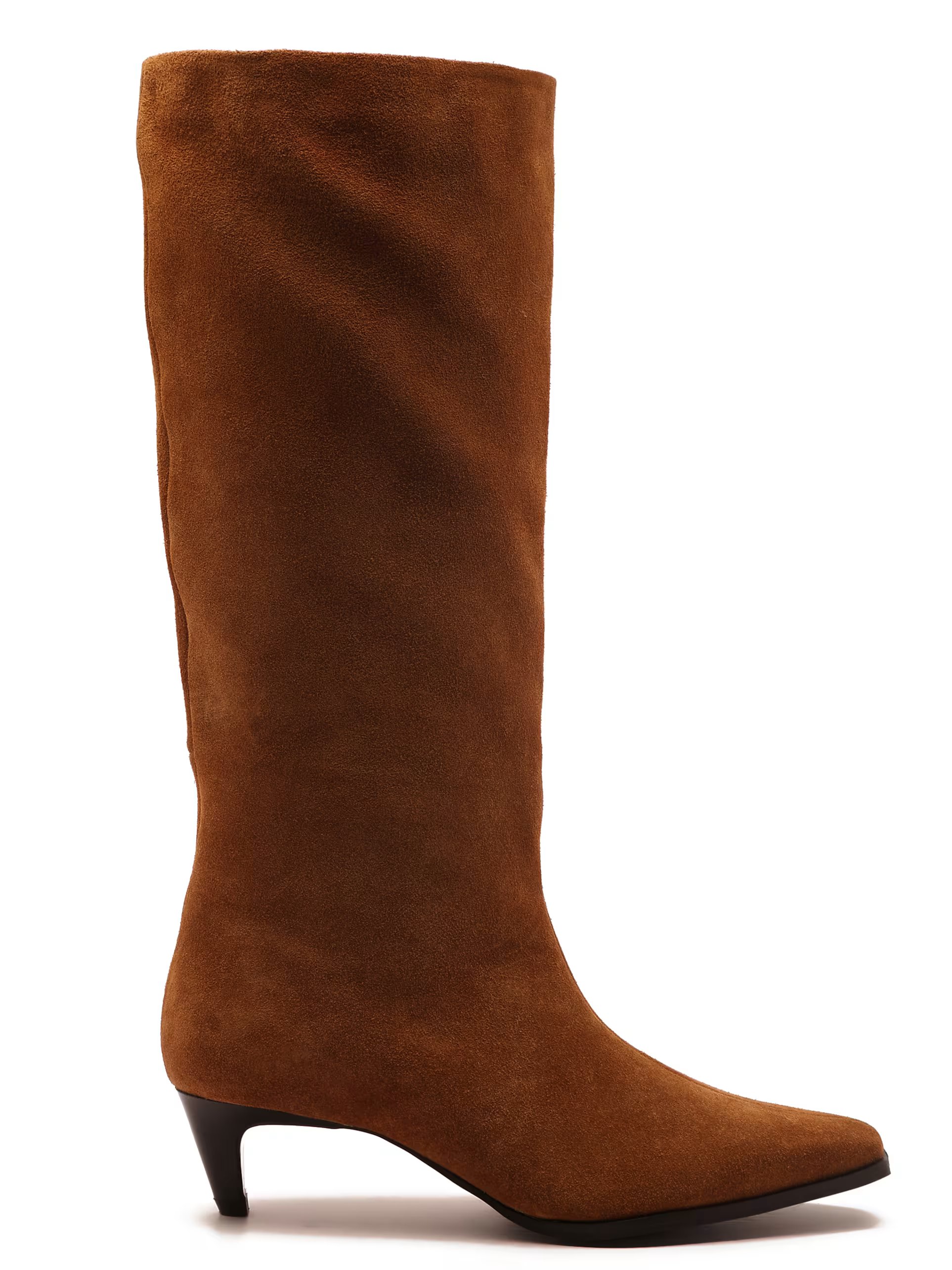 ASOS Off The Hook Fern suede leather knee-high kitten heel boots in cognac - 1
