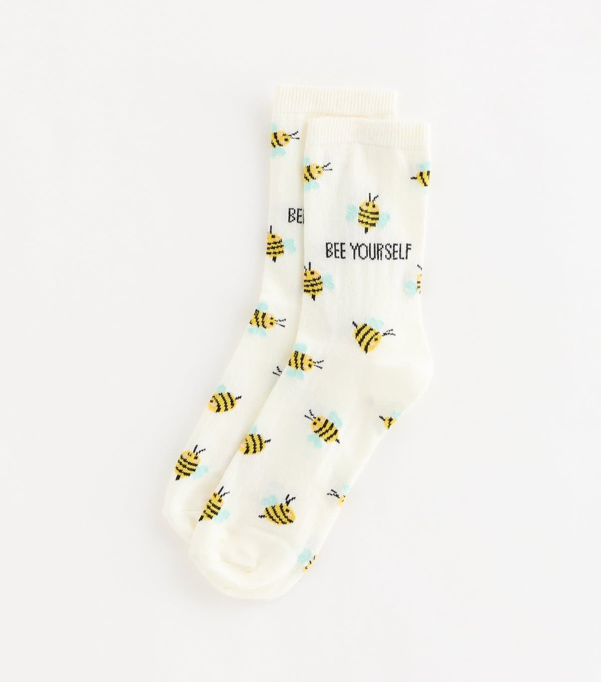 New Look Cream Cotton Rich Bee Yourself Bee Pattern Ankle Socks New Look