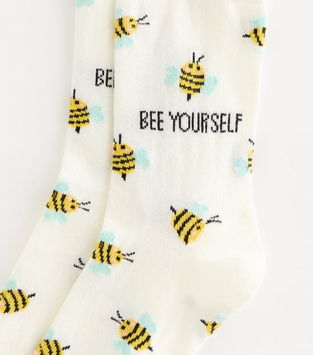 New Look Cream Cotton Rich Bee Yourself Bee Pattern Ankle Socks New Look - 2