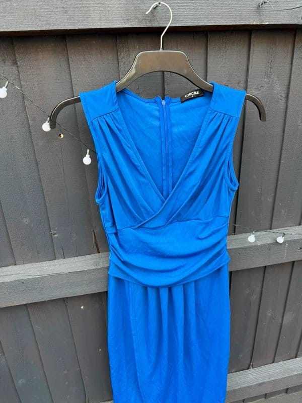 Chicme Cobalt Blue Ruched Wrap Midi Dress