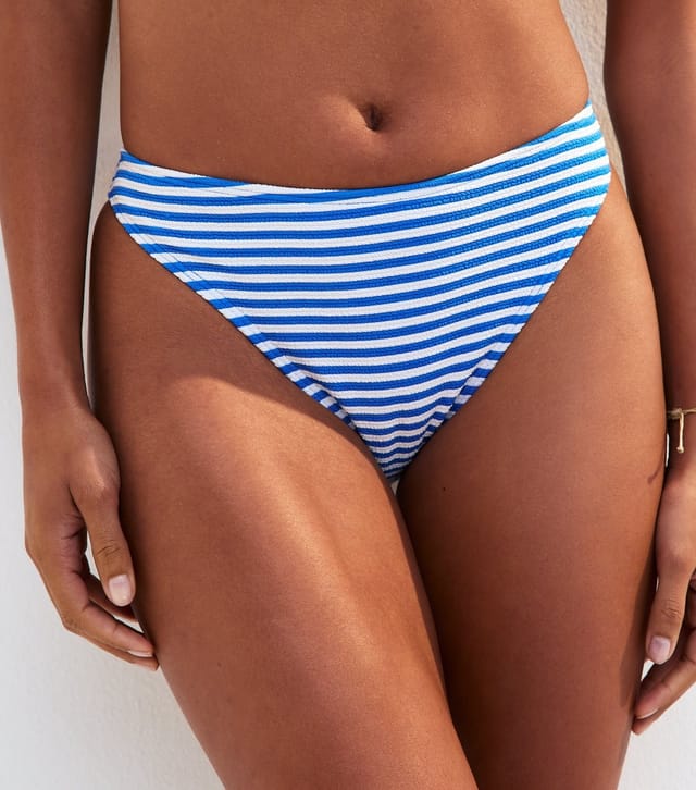New Look Women's Blue Textured Striped Hipster Bikini Bottoms New Look - 2